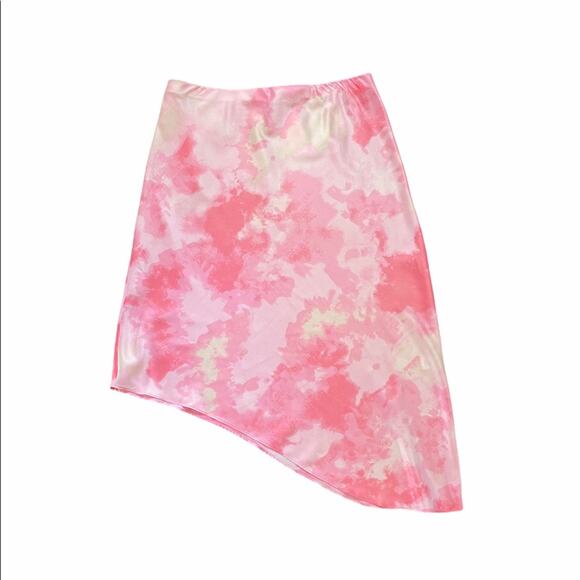 Candies Asymmetric Slip Skirt Pop Tie Dye Womens Large Pink New Midi Barbie - Picture 1 of 6